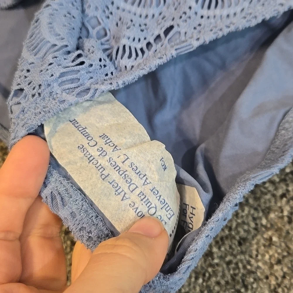 NWT Becca Elegant Lace Women's Swim Lace Panties - Blue Sz L